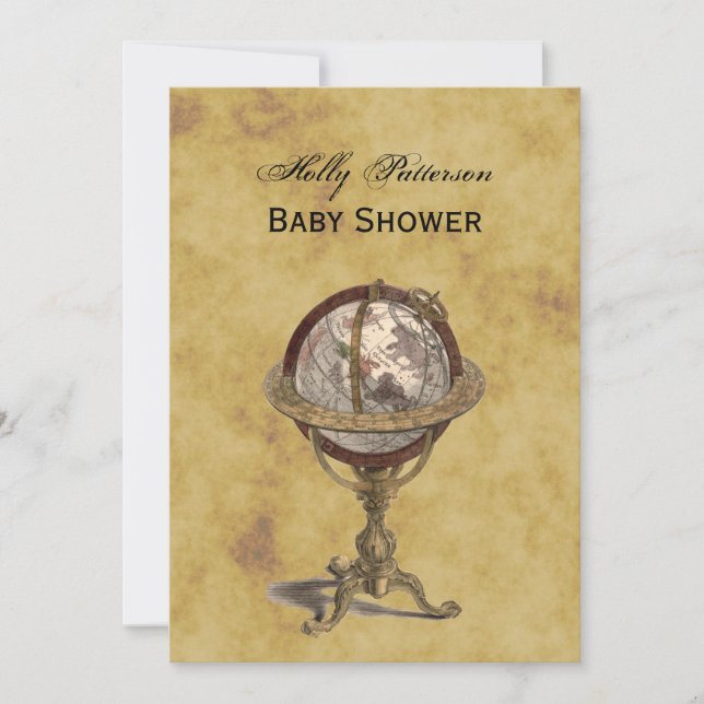 Antique Globe, Distress BG V Baby Shower Inbjudningar (Framsida)