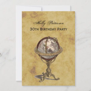 Antique Globe, Distress BG V Birthday Inbjudningar