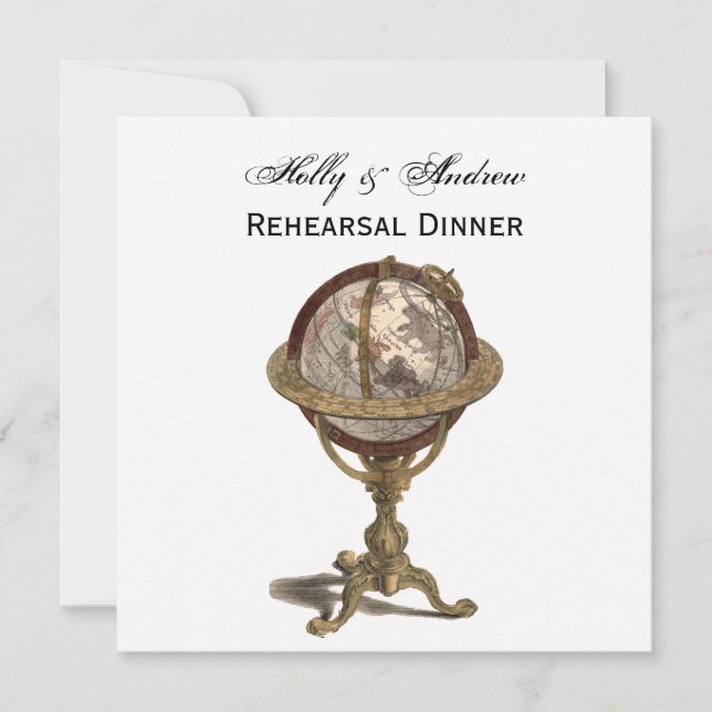 Antique Globe White BG SQ Rehearsal Din Inbjudningar (Framsida)