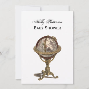 Antique Globe, White BG V Baby Shower Inbjudningar
