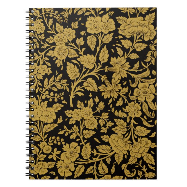 Antique Gold Floral Indian Lac-work Black Pattern Anteckningsbok (Framsidan)