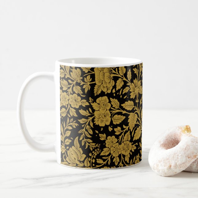 Antique Gold Floral Indian Lac-work Black Pattern Kaffemugg (Med munk)