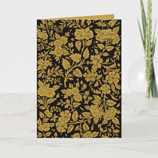 Antique Gold Floral Indian Lac-work Black Pattern Kort (Framsida)