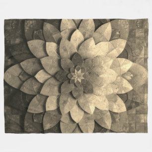 Antique Golden Mandala Art Texturerad blomma Fleecefilt