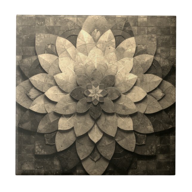 Antique Golden Mandala Art Texturerad blomma Kakelplatta (Framsidan)