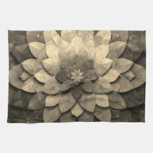 Antique Golden Mandala Art Texturerad blomma Kökshandduk