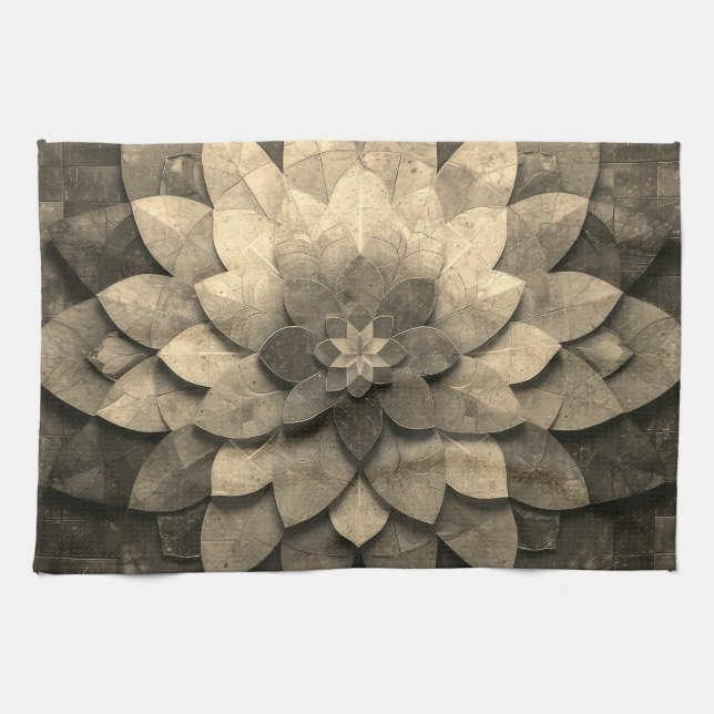Antique Golden Mandala Art Texturerad blomma Kökshandduk (Horisontell)