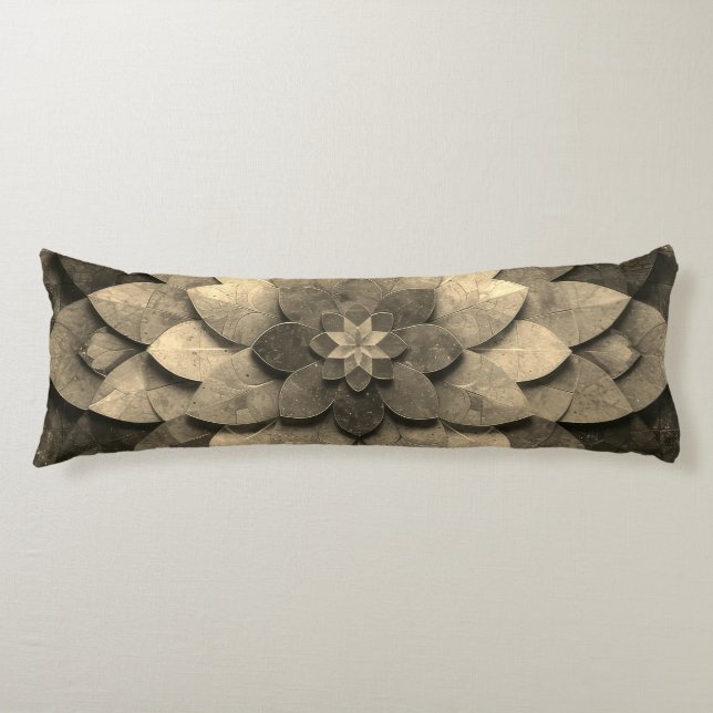 Antique Golden Mandala Art Texturerad blomma Kroppskudde (Framsidan)