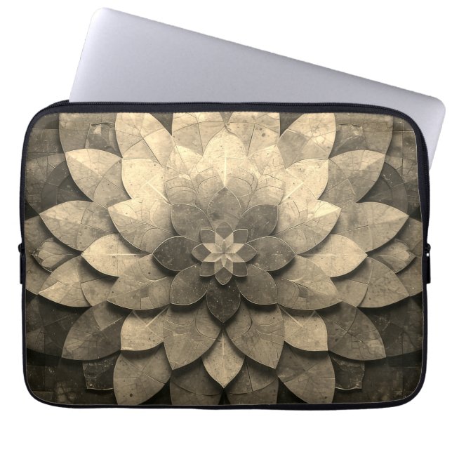 Antique Golden Mandala Art Texturerad blomma Laptop Fodral (Framsidan)
