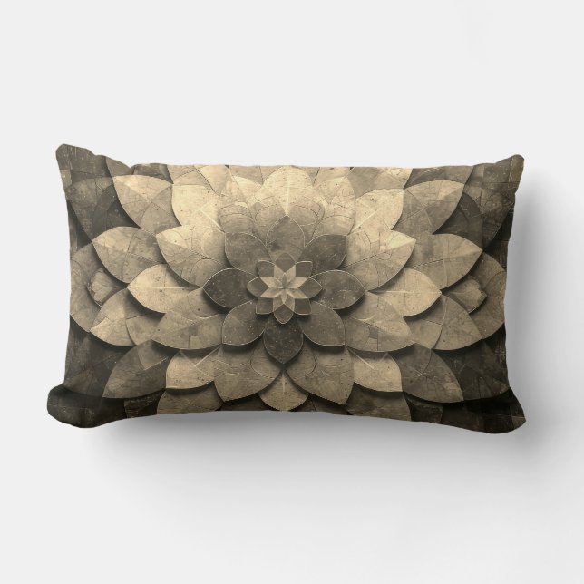 Antique Golden Mandala Art Texturerad blomma Lumbarkudde (Framsida)