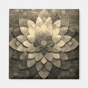 Antique Golden Mandala Art Texturerad blomma Magnet