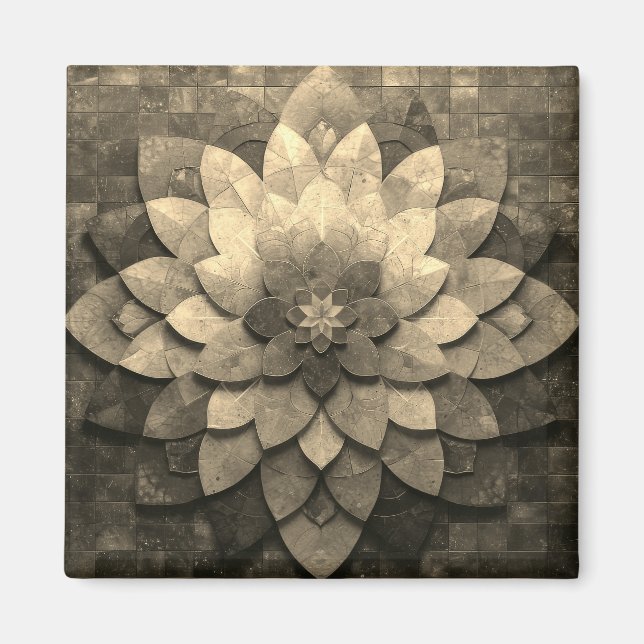Antique Golden Mandala Art Texturerad blomma Magnet (Framsidan)