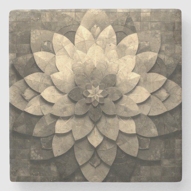 Antique Golden Mandala Art Texturerad blomma Stenunderlägg (Framsidan)