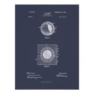 Antique Golf Boll 1902, Patent Teckning Fototryck