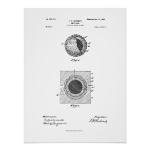 Antique Golf Boll 1902, Patent Teckning Fototryck