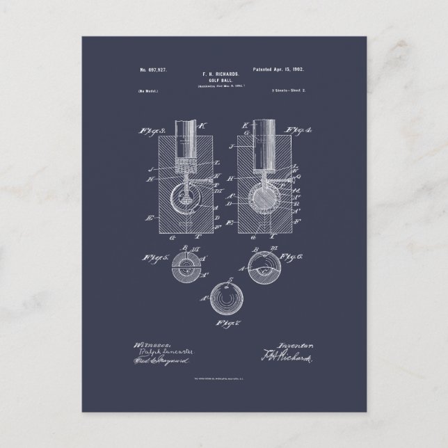Antique Golf Boll 1902, Patent Teckning Vykort (Framsida)