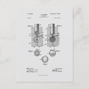 Antique Golf Boll 1902, Patent Teckning Vykort