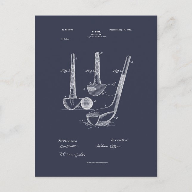 Antique Golf Klubb 1900, Patent Teckning Vykort (Framsida)