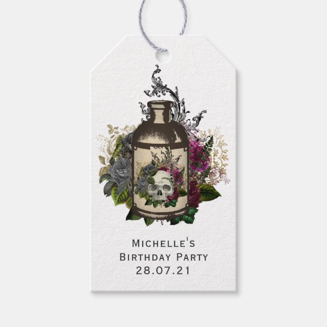 Antique Gothic Blommigt Potion Flaska Presentetikett (Framsidan)