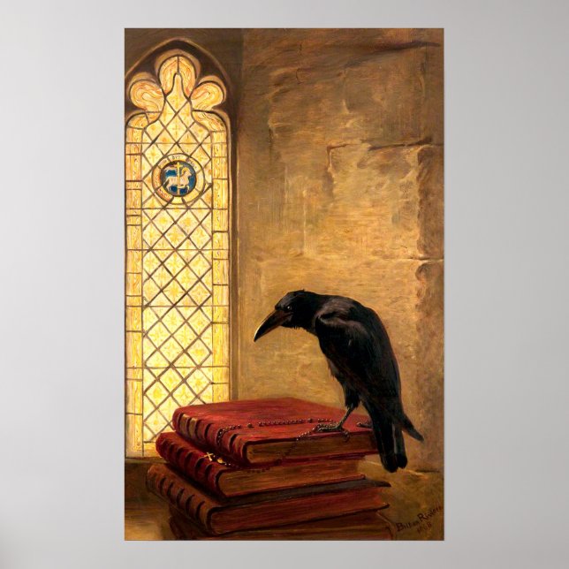 Antique Gothic Raven på det antika medeltida Bokar Poster (Framsidan)