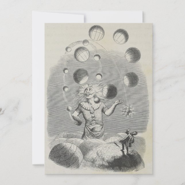 Antique Grandville Humor Astronomy Planet Juggling Julkort (Framsida)