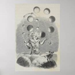 Antique Grandville Humor Astronomy Planet Juggling Poster