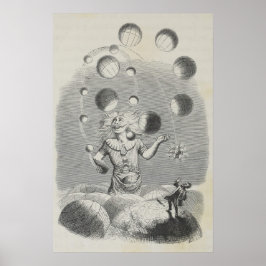 Antique Grandville Humor Astronomy Planet Juggling Poster