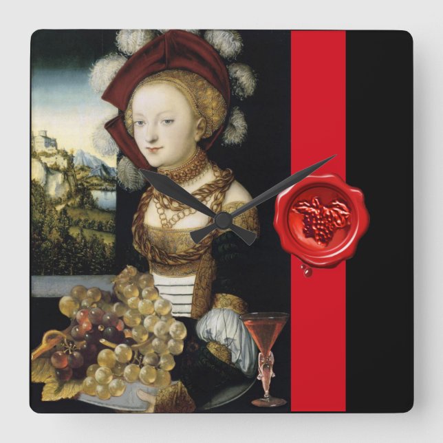 ANTIQUE GRAPE VINEYARD VIN TASTING PARTY VAX SEAL FYRKANTIG KLOCKA (Framsida)