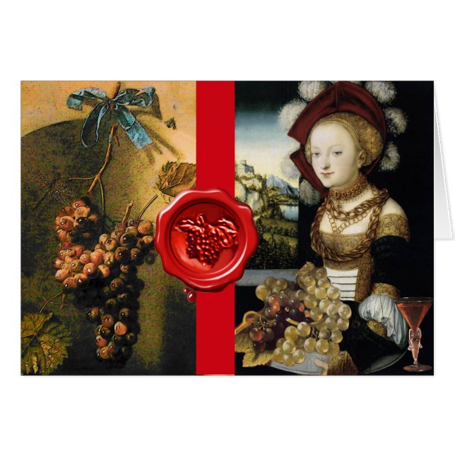 ANTIQUE GRAPE VINEYARD VIN TASTING RED VAX SEAL HÄLSNINGSKORT (Framsidan Horizontal)