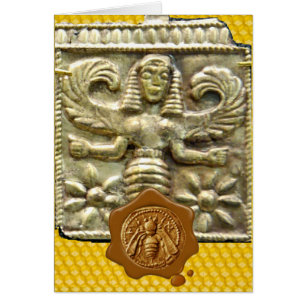 ANTIQUE GREEK HONEY BEE GODDESS Brown Vax Seal Hälsningskort