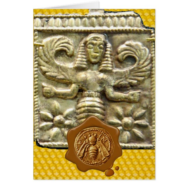 ANTIQUE GREEK HONEY BEE GODDESS Brown Vax Seal Hälsningskort (Framsidan)