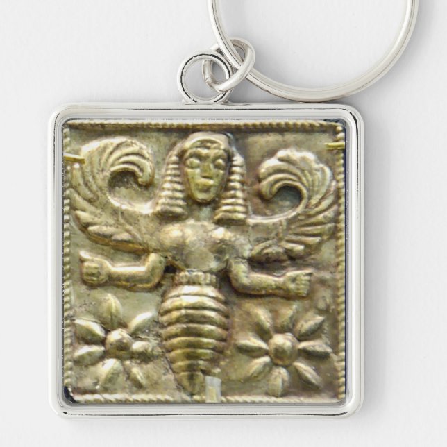 ANTIQUE GREEK HONEY BEE GODDESS FYRKANTIG SILVERFÄRGAD NYCKELRING (Framsidan)