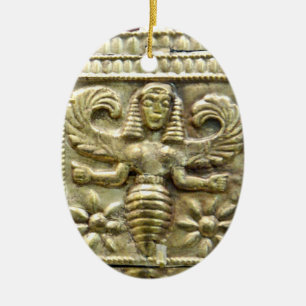 ANTIQUE GREEK HONEY BEE GODDESS JULGRANSPRYDNAD KERAMIK