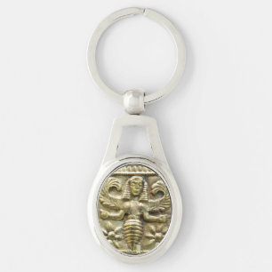 ANTIQUE GREEK HONEY BEE GODDESS OVALT SILVERFÄRGAD NYCKELRING