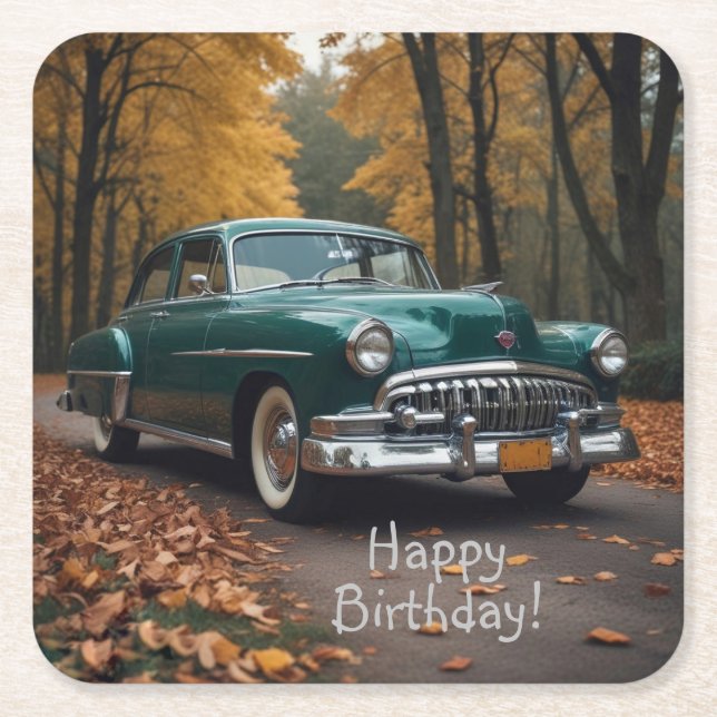 Antique Grönt Car Underlägg Papper Kvadrat (Framsidan)