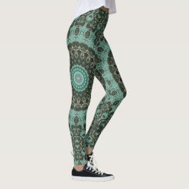 Antique Grönt Mandala Mönster Design Leggings