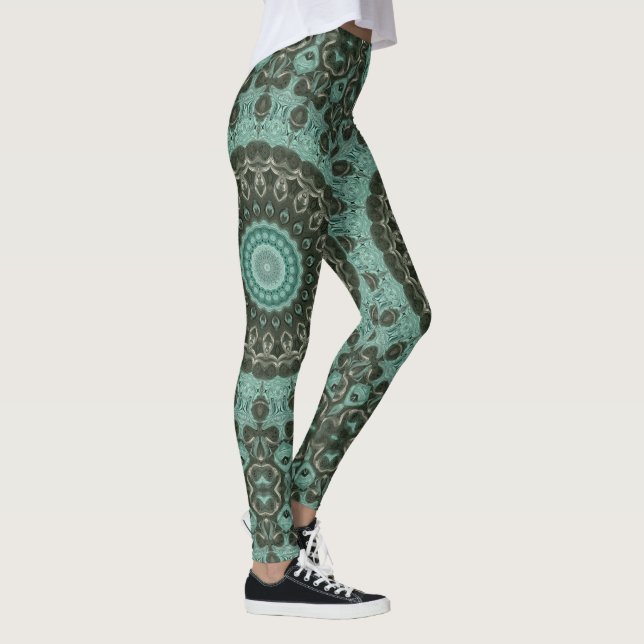 Antique Grönt Mandala Mönster Design Leggings (Höger)