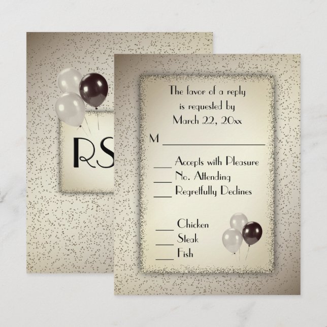 Antique Guld Balloons and Glitter Menu OSA Kort (Fram/baksida)