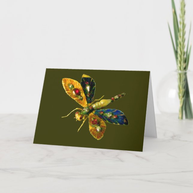 ANTIQUE GULD DRAGONFLY JEWEL MED GEMSTONES KORT (Framsida)