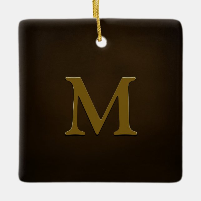 Antique Guld Embossed Monogram Personlig Julgransprydnad Keramik (Framsida)