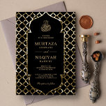 Antique Guld Glitter Ram Black Muslim Bröllop Inbjudningar<br><div class="desc">Akta dina gäster med den här eleganten,  islamiska temat bröllopsinbjudan med en vacker dome ram med faux glitter accents. Lägg bara till din händelseinformation i den här mallen som är enkel att använda för att göra den till en inbjudan av typen en.</div>