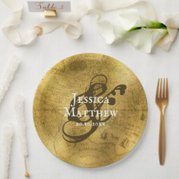 Antique Guld Metallic Old Karta Bröllop