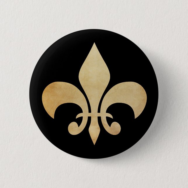 Antique Guld och Black Fleur de Lis Knapp (Framsida)