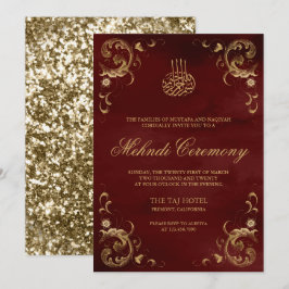 Antique Guld Ram Burgundy Red Islamic Mehndi Inbjudningar