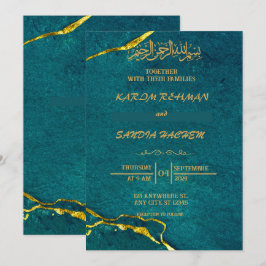 Antique Guld Ram Emerald Grönt Islamic Bröllop Inbjudningar
