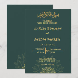 Antique Guld Ram Emerald Grönt Islamic Bröllop Inbjudningar