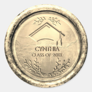 Antique Guld Studentmössa Guld Vax säl Runt Klistermärke