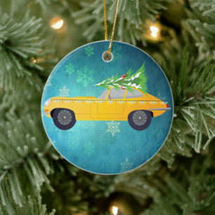 Antique Gult Car Julgransprydnad Keramik