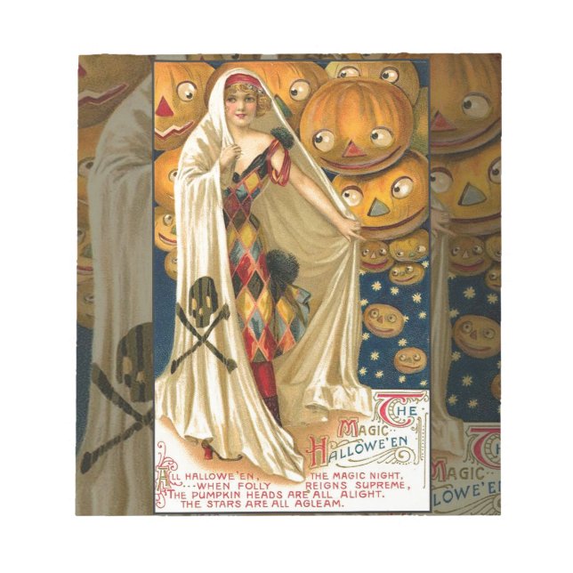 Antique Halloween Jack o lantern Costume Woman Anteckningsblock (Framsida)