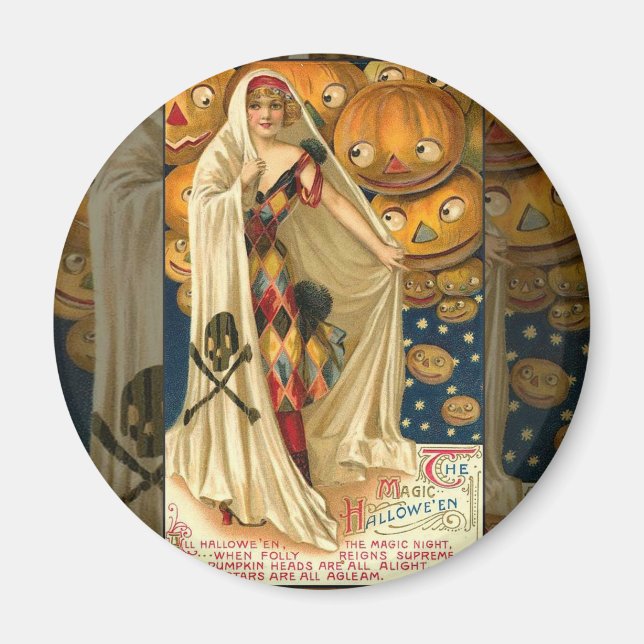 Antique Halloween Jack o lantern Costume Woman Magnet (Framsidan)